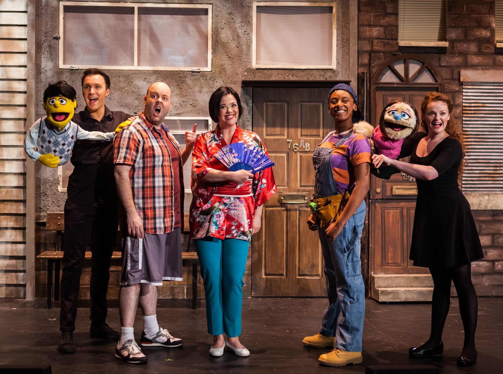 The cast of Avenue Q. Photo Credit Darren Bell